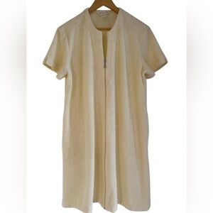 Diamond Tea Terry Cloth Zip Front Robe XL Cream Loungewear Short Sleeve